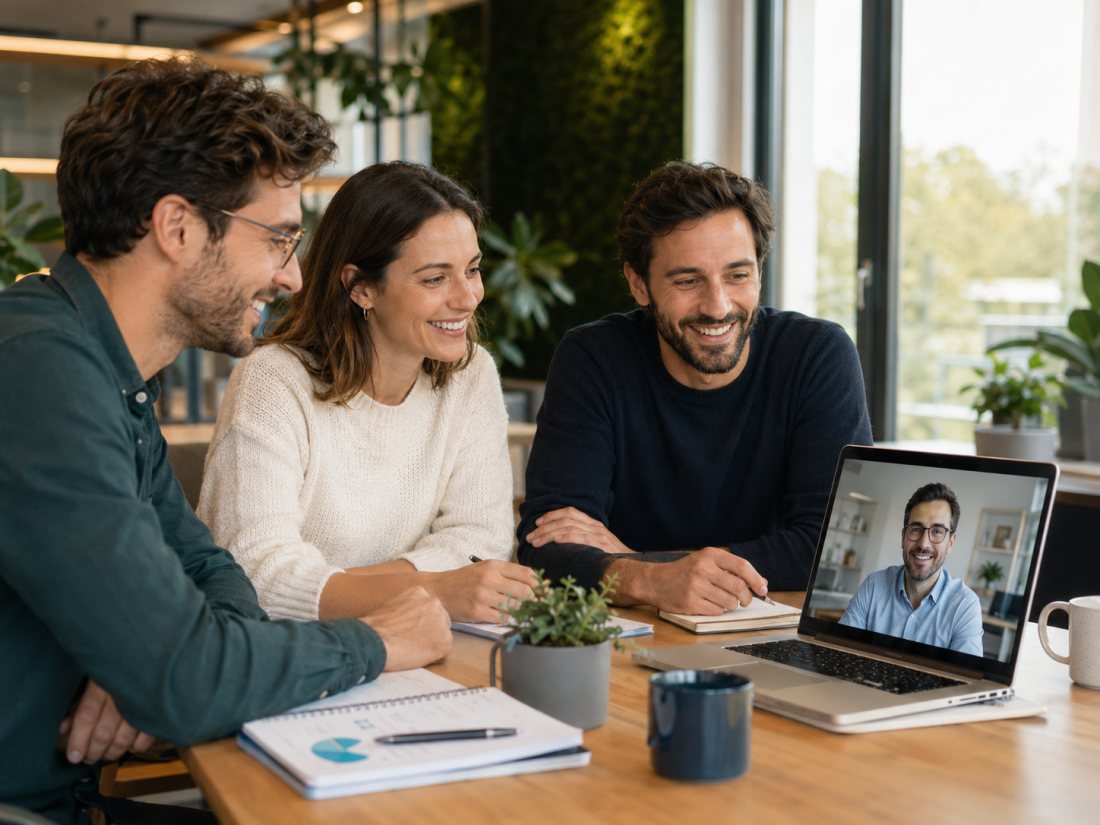 L'équipe iawork en réunion visio avec un client